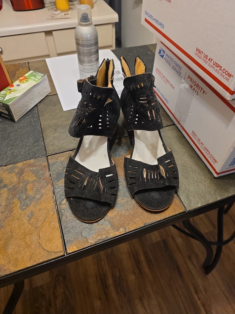 Women’s Black Cutout Suede Sandals